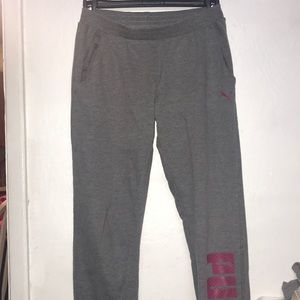 gray and pink puma sweats